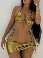 3-Piece Lace-Up Beach Bikini Set - Vacation Ready Swimwear